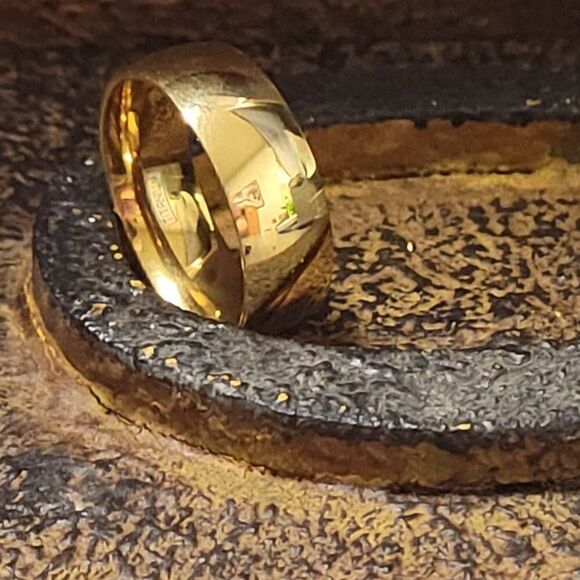 Personalized Men's Titanium Gold Wedding Band Ring 14k Gold Coated - Picture 3 of 7